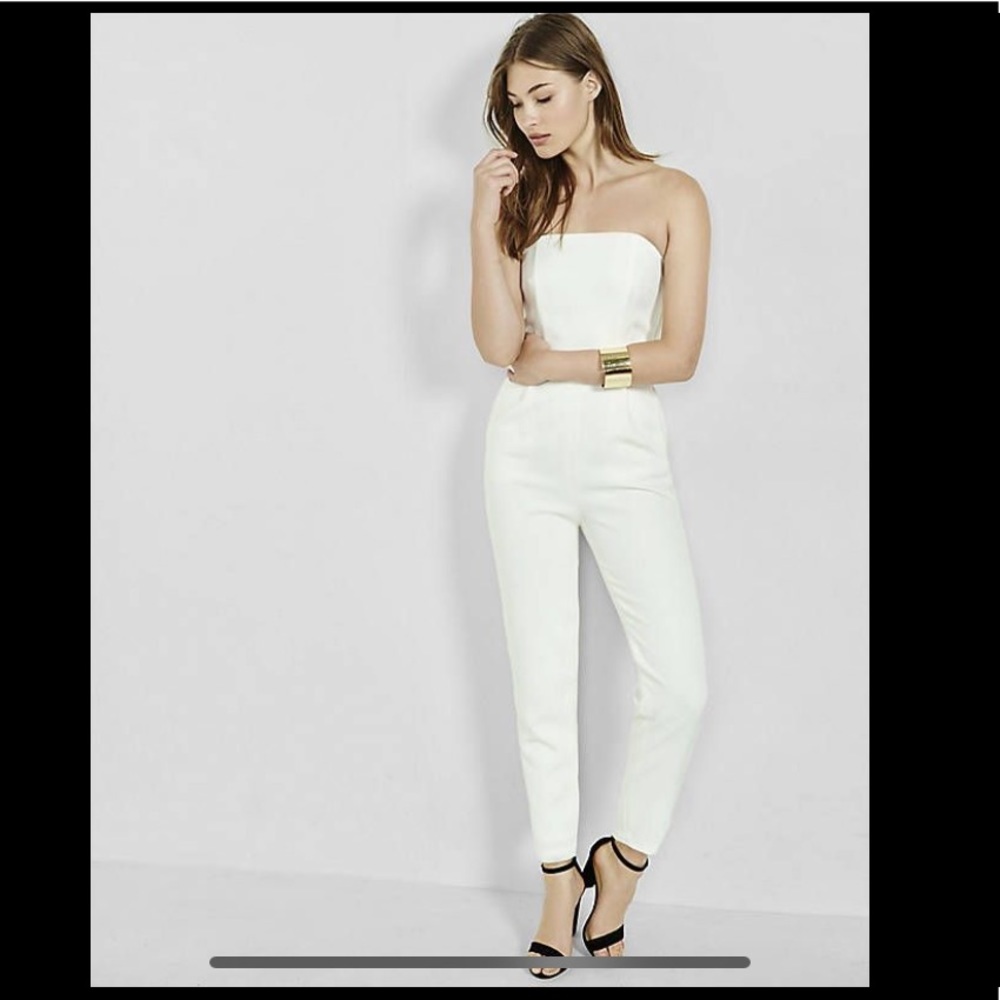 Express White suit pant jumpsuit, strapless